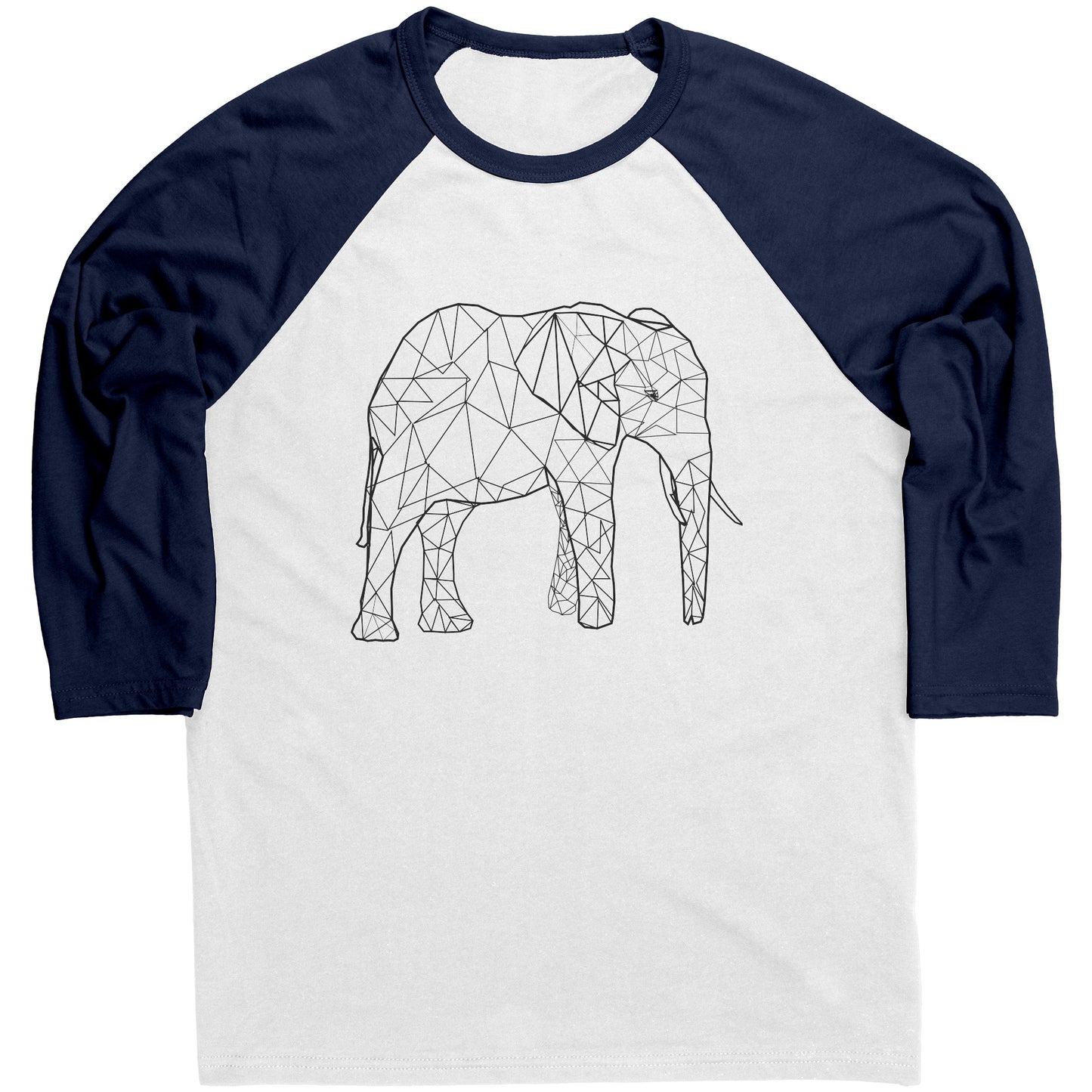 Geometric Elephant Men's 3/4 Sleeve Baseball Tee - Soft Adult Shirt