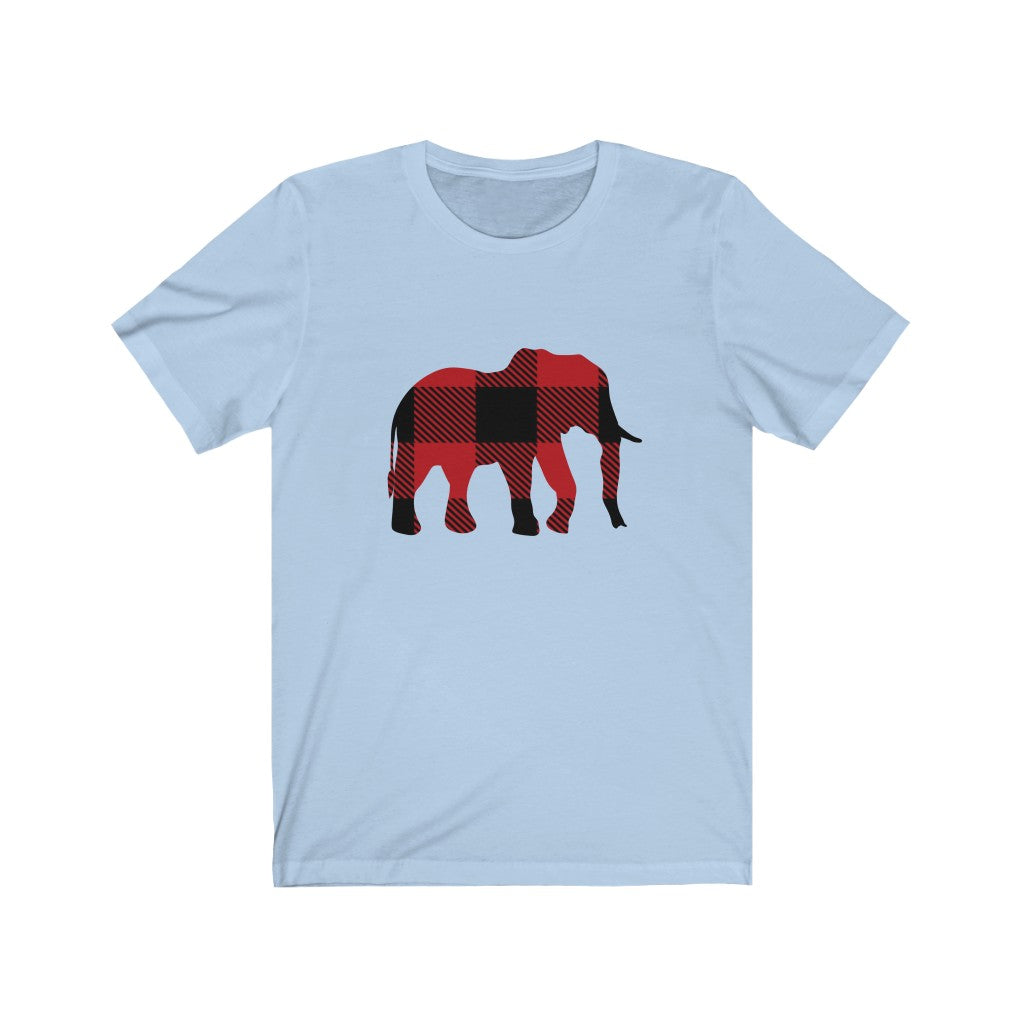Men's Elephant Shirt with Buffalo Print, Women's Elephant Shirt with Buffalo Print - Unisex Jersey Short Sleeve Elephant Tee Buffalo Print, Men's Christmas Elephant Shirt, Women's Christmas Elephant Shirt