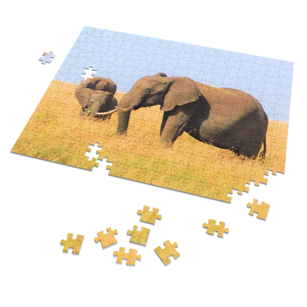 Elephant Mama with Babies Puzzle with 252 Pieces or 500 Pieces | Elephant Mom Jigsaw Puzzle | Baby Elephant Puzzle