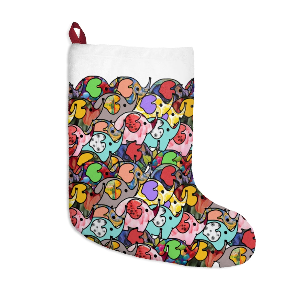 Elephant Gathering Christmas Stockings with Multicolored Elephants - Colorful Elephant Christmas Stocking