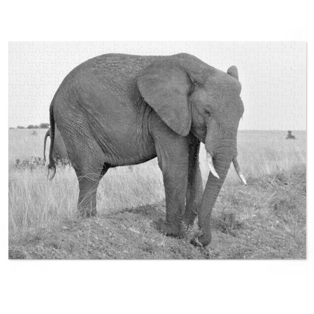 Elephant Deep in Thought Puzzle with 252 Pieces or 500 Pieces | Black and White Elephant Jigsaw Puzzle | Safari Destination Puzzle