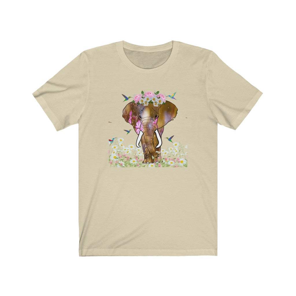 Beautiful Women's Elephant Shirt - Women's Unisex Jersey Short Sleeve Elephant Tee with Jumbo Elephant, Cute Elephant Shirt with Flower Crown