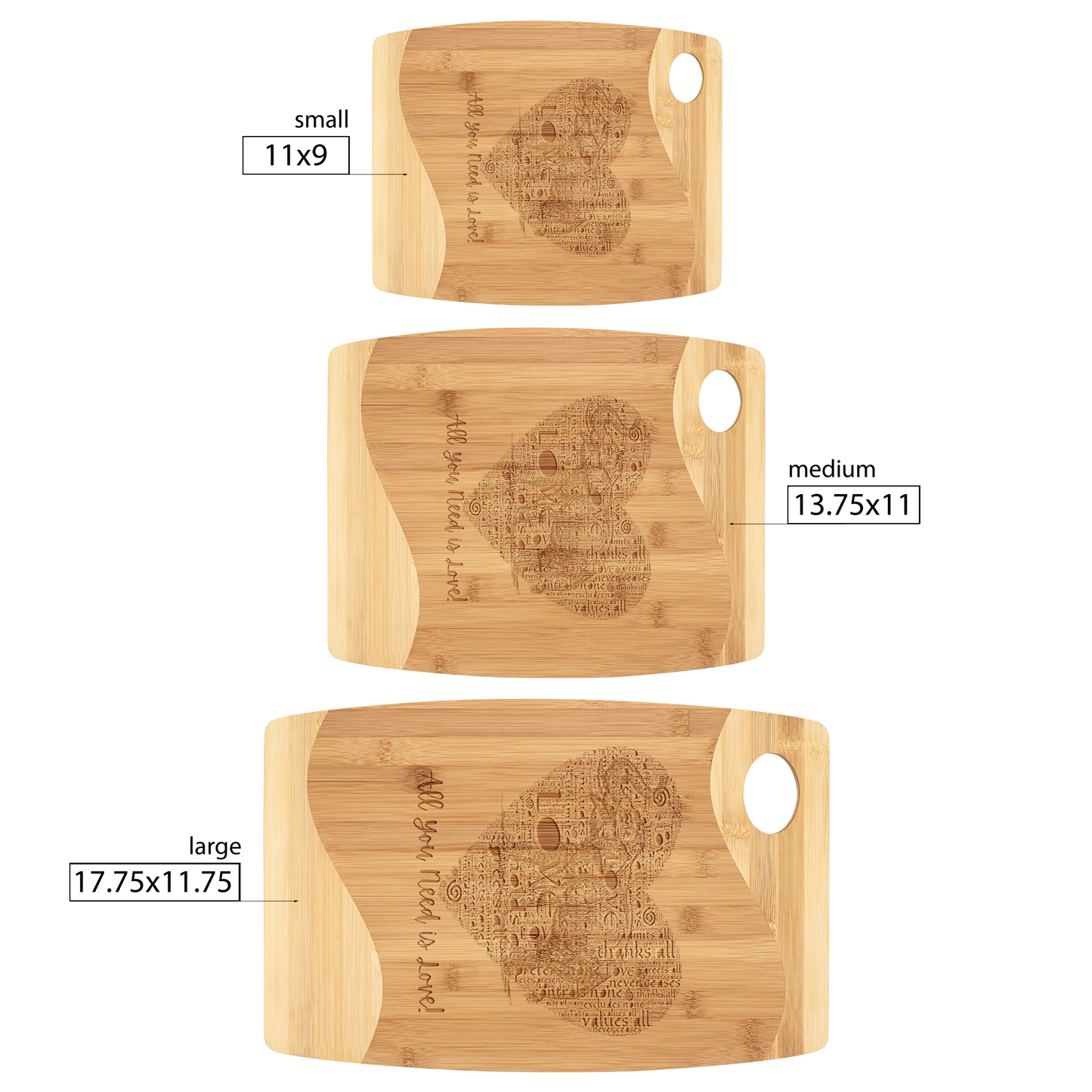 Organic Bamboo Elephant Cutting Board with Oval Hole on the Side - All You Need is Love Asian Elephant