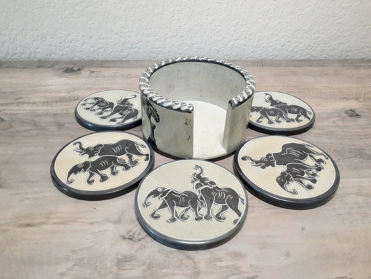 Decorative Elephant Soapstone Coaster Set of Six