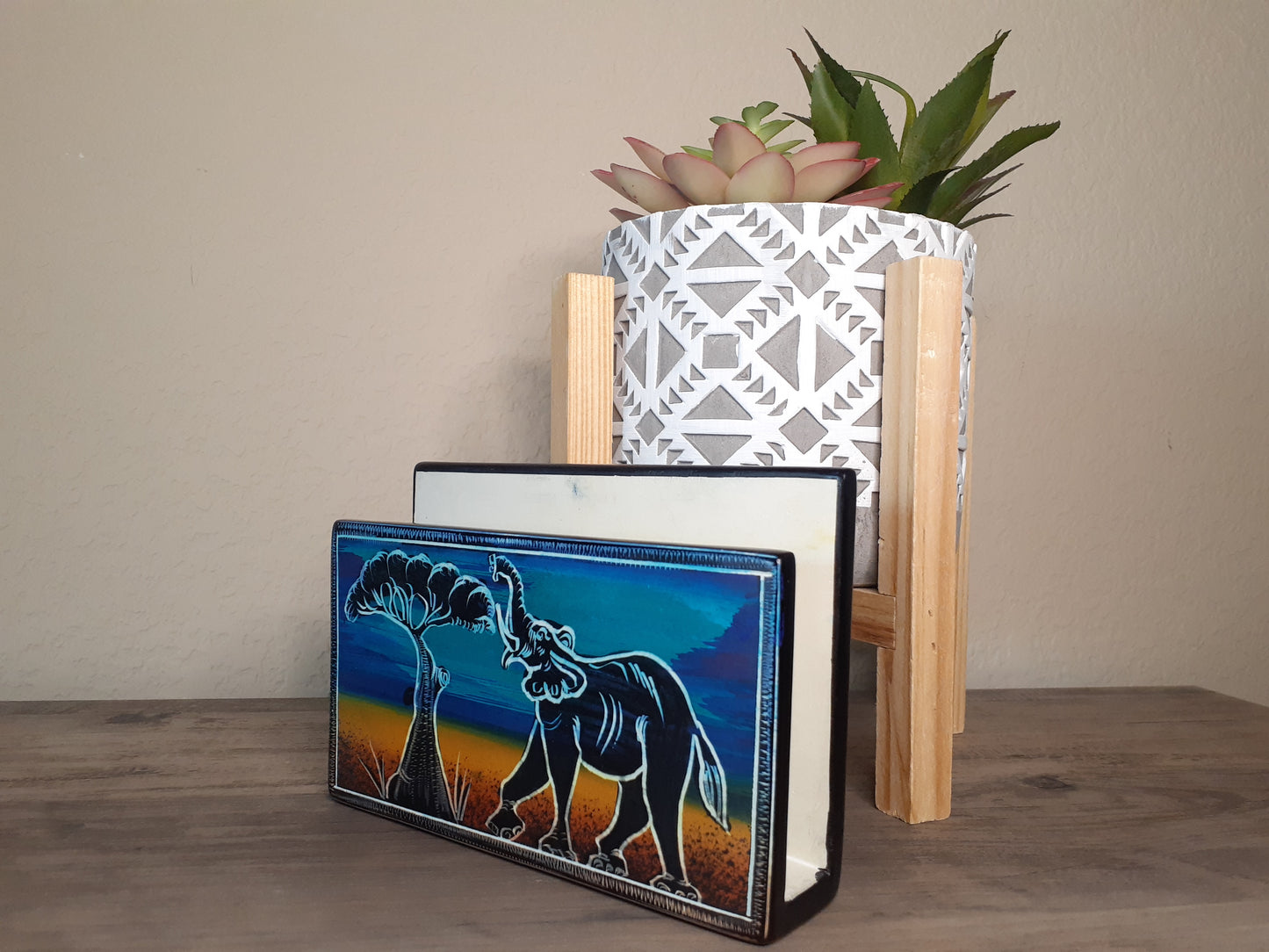 Colorful Elephant Soapstone Napkin Holder