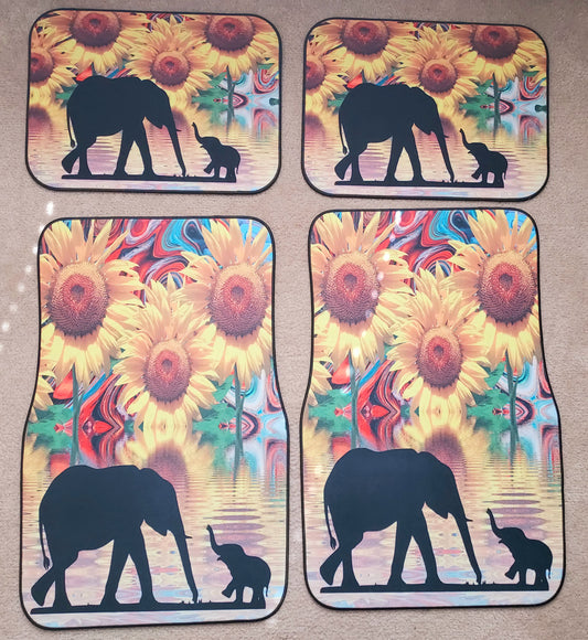 Elephant and Sunflowers Universal Fit Front/Rear 4-Pcs Full Set Car Floor Mats for Women Car Carpet Vehicle SUV Truck Cars