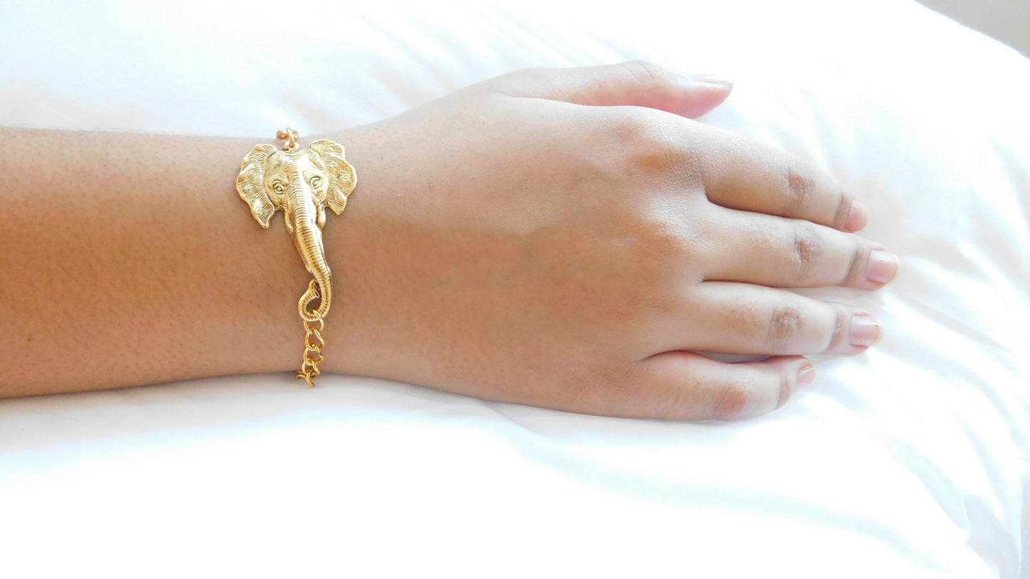 Handmade Elephant Brass Bracelet - Matte Gold Plated Brass