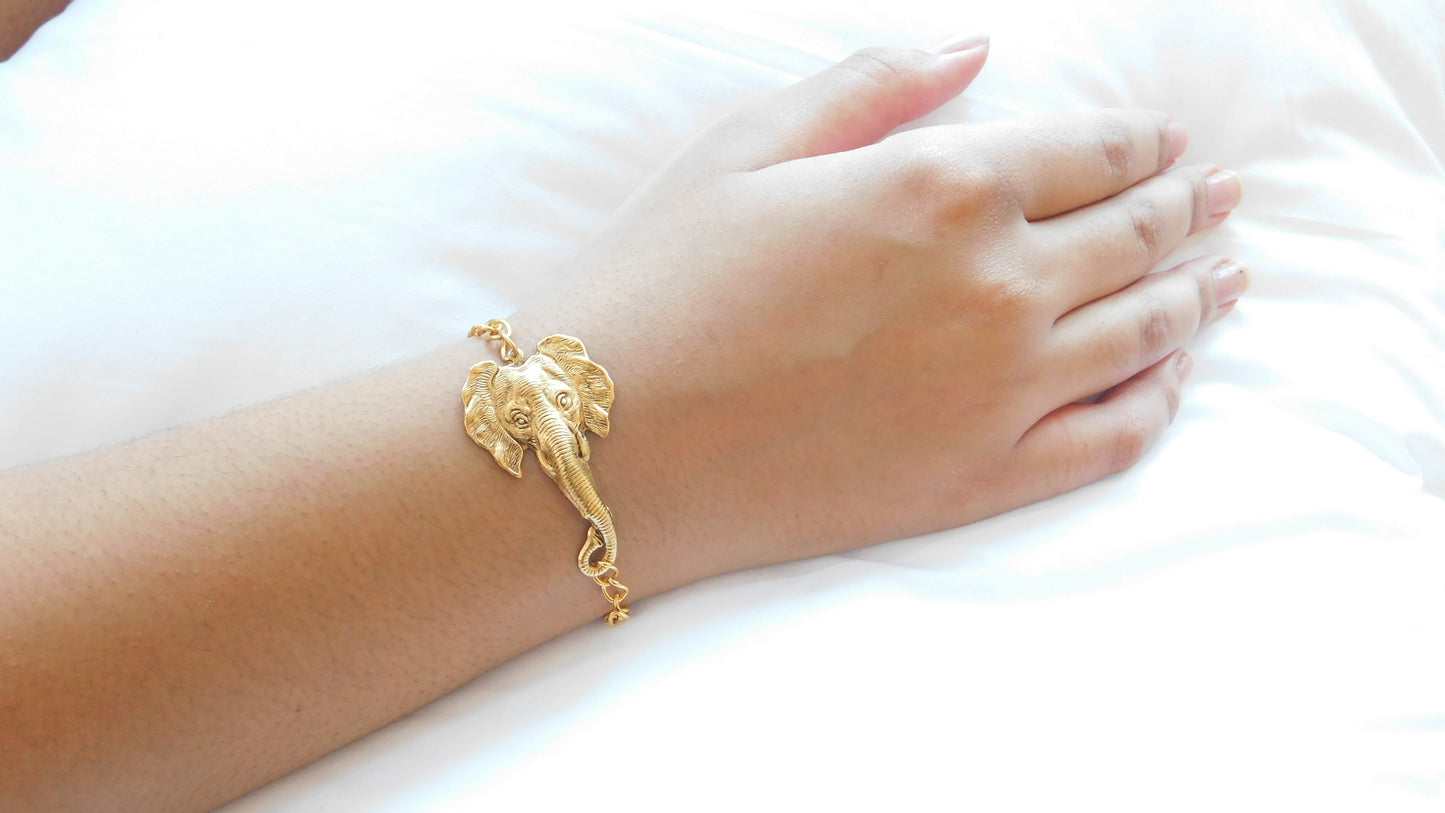 Handmade Elephant Brass Bracelet - Matte Gold Plated Brass