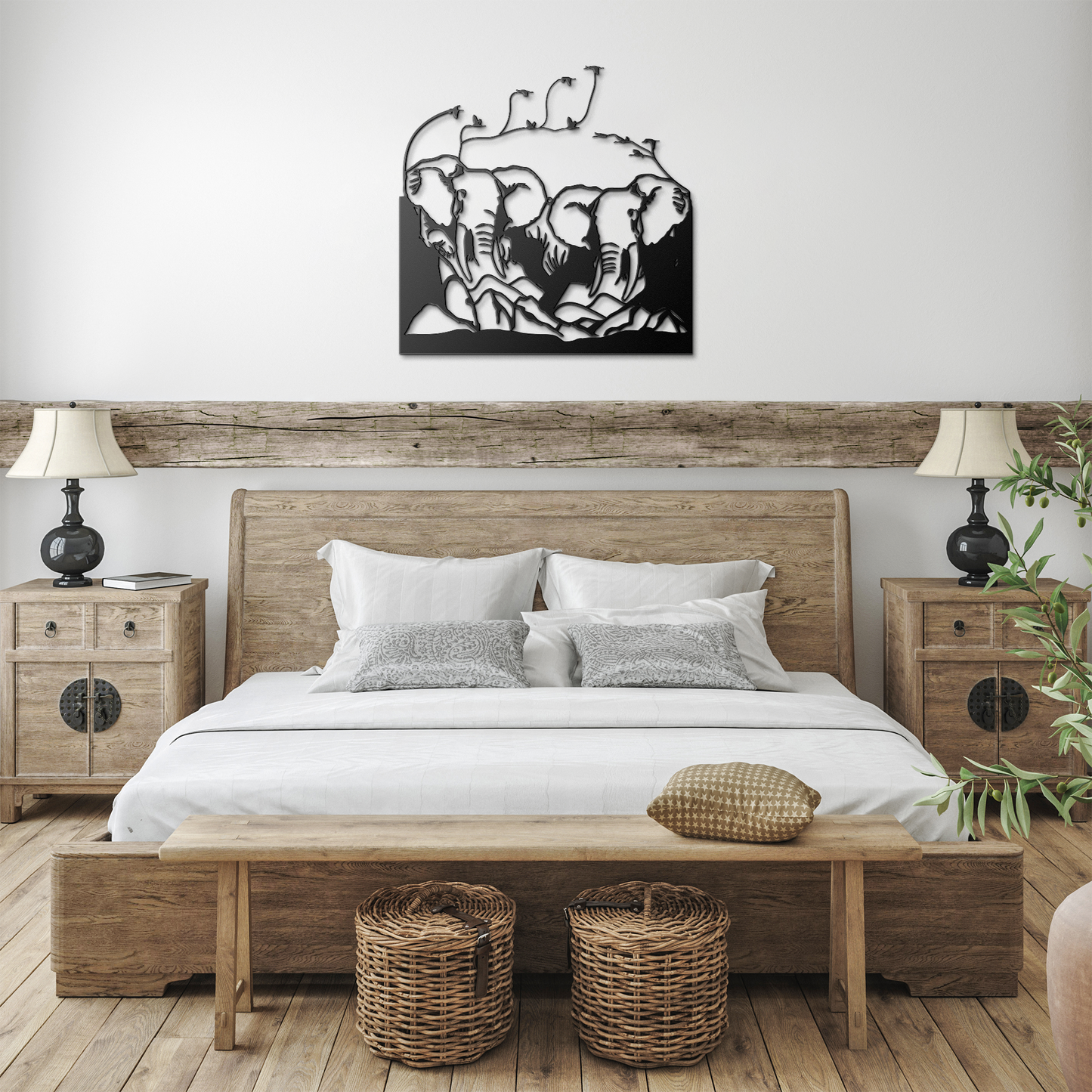 Jumbo Elephants and Mountains Metal Sign - Elephant Metal Wall Décor