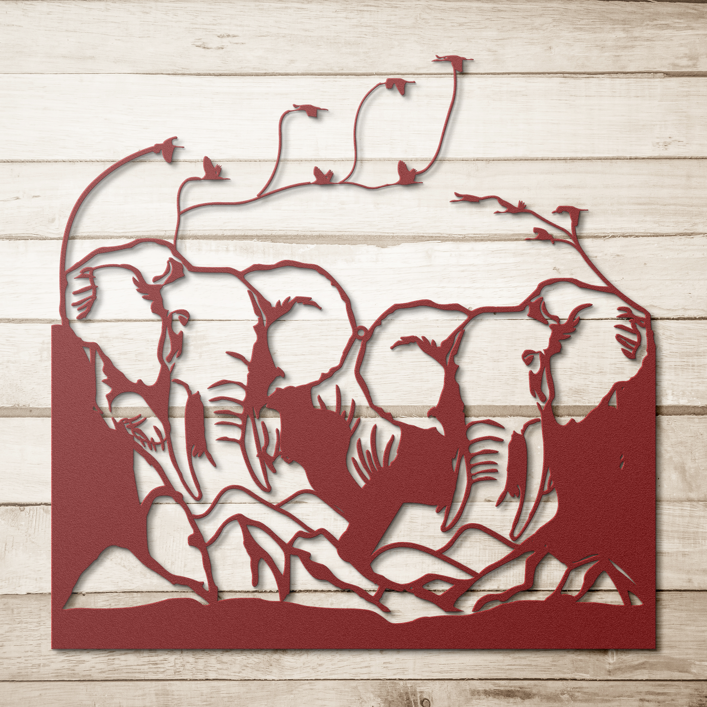 Jumbo Elephants and Mountains Metal Sign - Elephant Metal Wall Décor