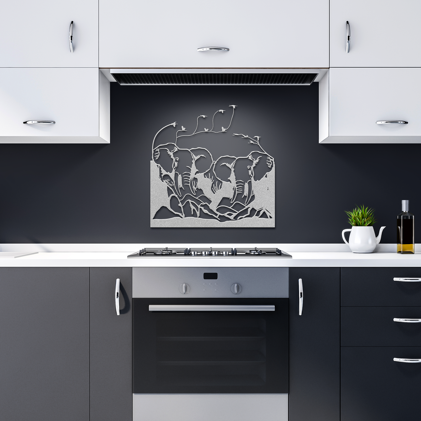 Jumbo Elephants and Mountains Metal Sign - Elephant Metal Wall Décor