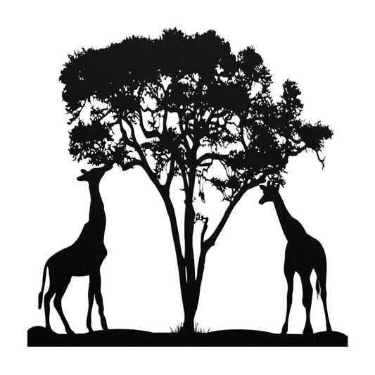 Metal Sign of Two Giraffes Under an Acacia Tree, Giraffe Wall Art, Giraffe Home Décor, Giraffe Gift