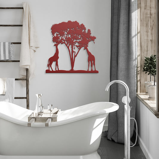 Metal Sign of Two Giraffes Under an Acacia Tree, Giraffe Wall Art, Giraffe Home Décor, Giraffe Gift
