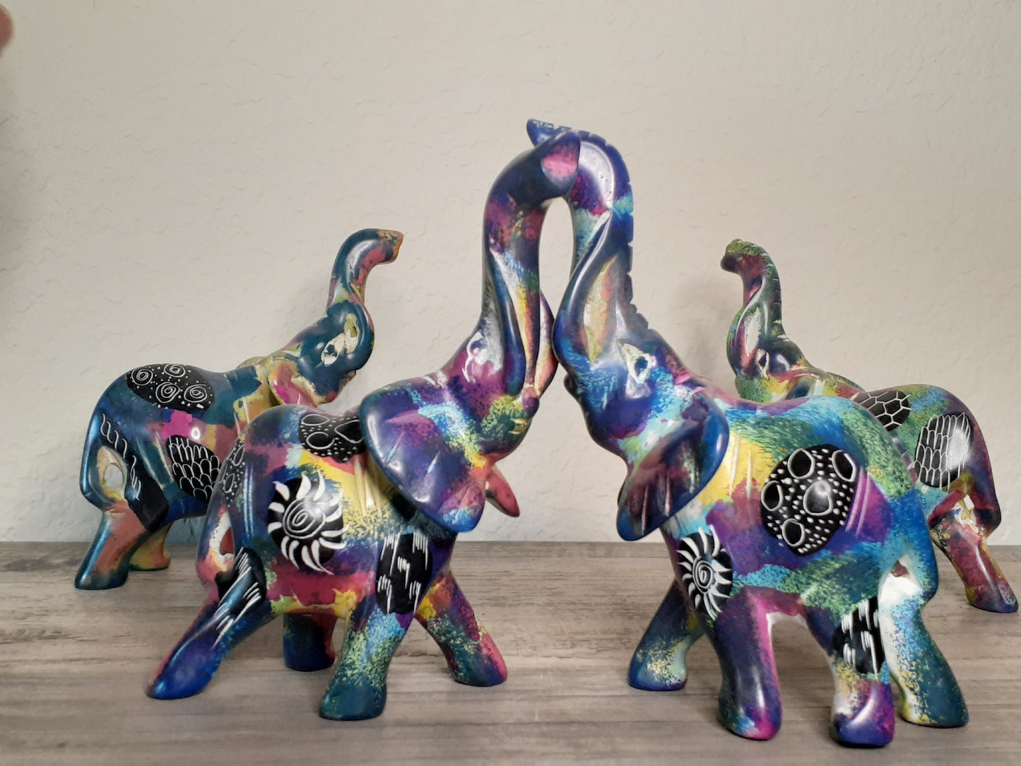 Multicolored Soapstone Elephant Sculptures - Medium-Sized Statues