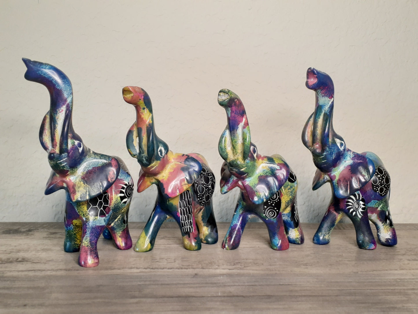 Multicolored Soapstone Elephant Sculptures - Medium-Sized Statues