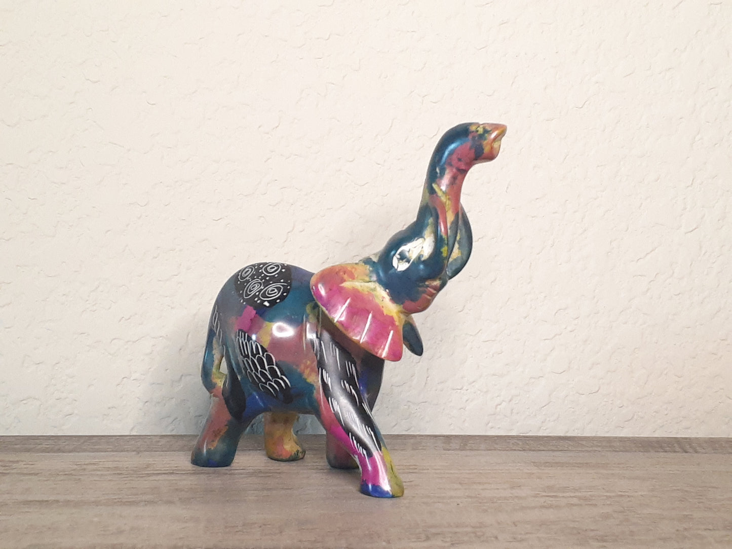 Multicolored Soapstone Elephant Sculptures - Medium-Sized Statues