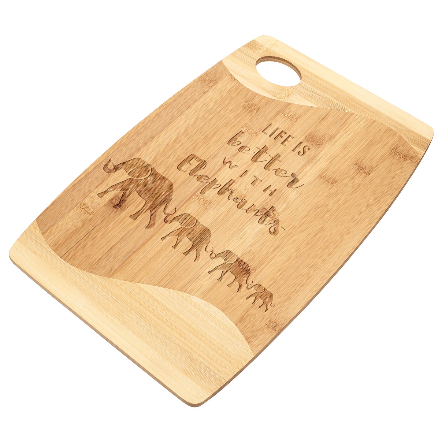 Rounded Rectangular Cutting Board with Elephants
