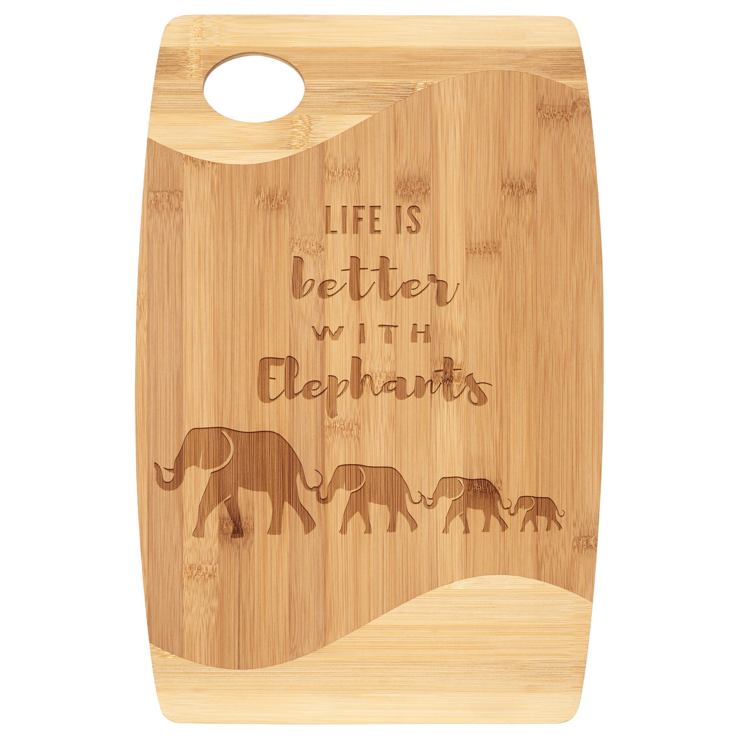 Rounded Rectangular Cutting Board with Elephants