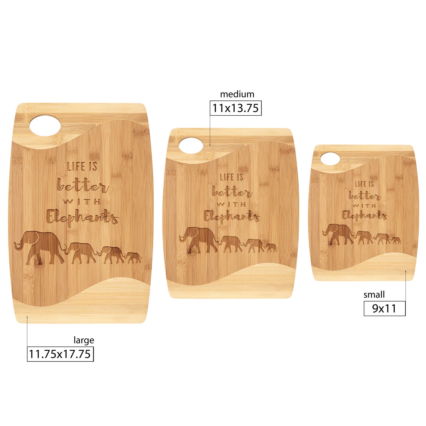 Rounded Rectangular Cutting Board with Elephants