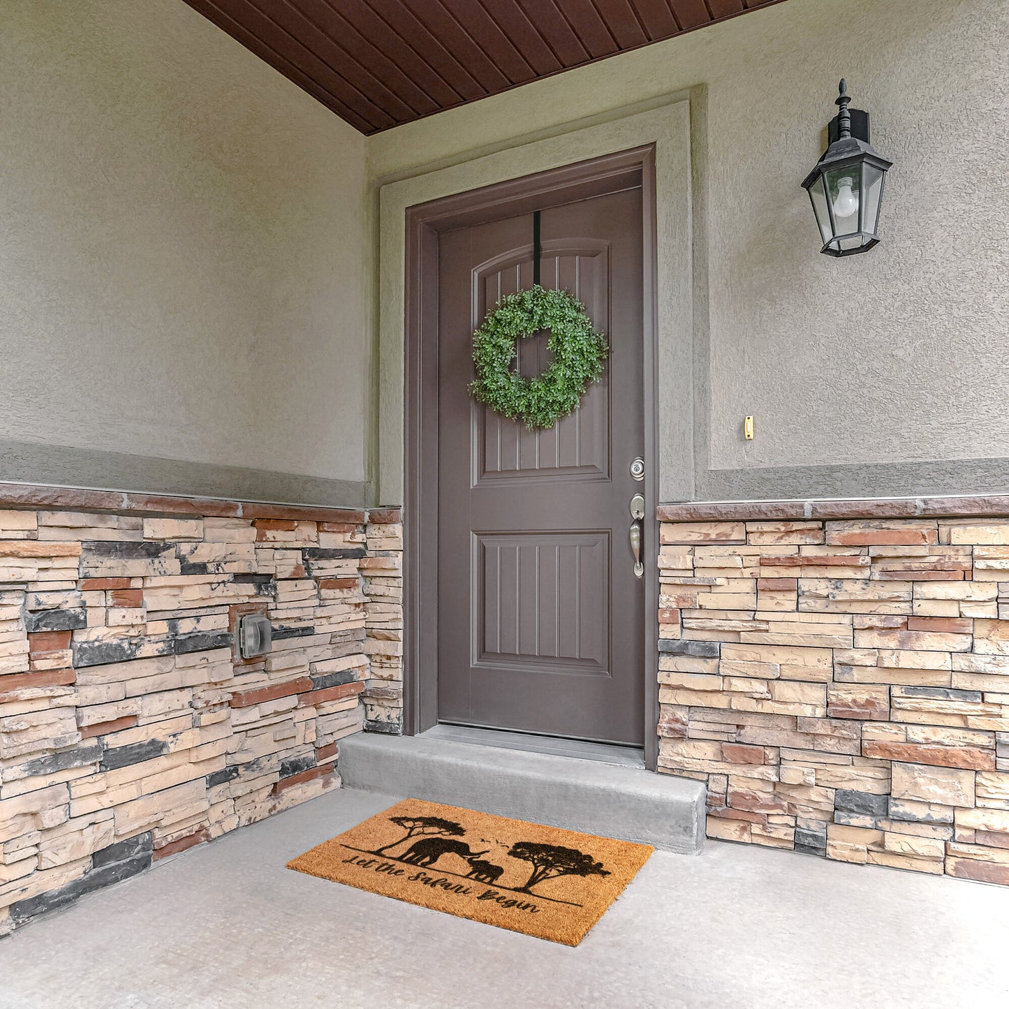 Safari Elephants Welcome Mat | Nature Welcome Doormat | African Elephant Mat | Animal Front Door Mat | Mama and Baby Elephant Front Door Mat | Housewarming Doormat | Africa Front Door Mat