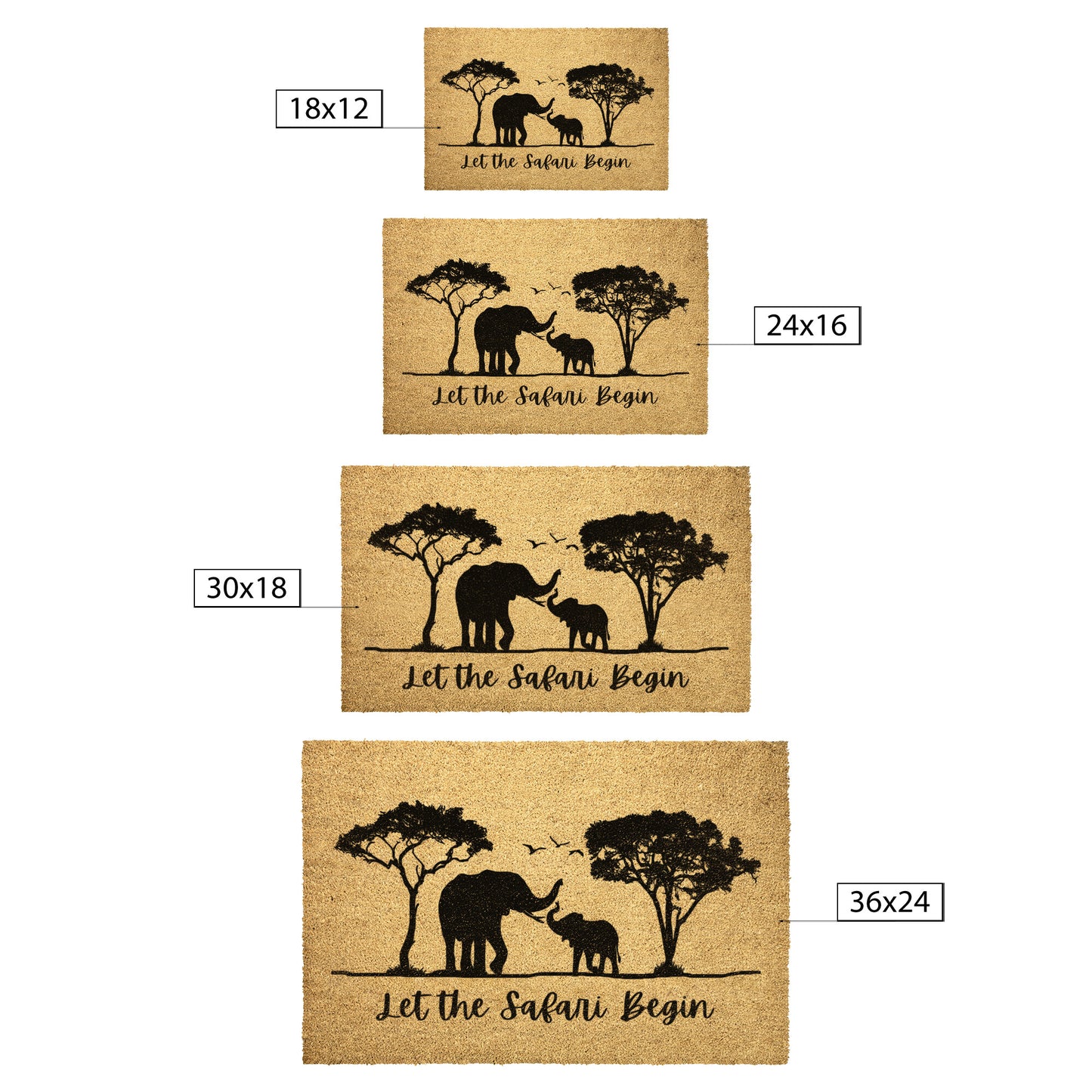 Safari Elephants Welcome Mat | Nature Welcome Doormat | African Elephant Mat | Animal Front Door Mat | Mama and Baby Elephant Front Door Mat | Housewarming Doormat | Africa Front Door Mat