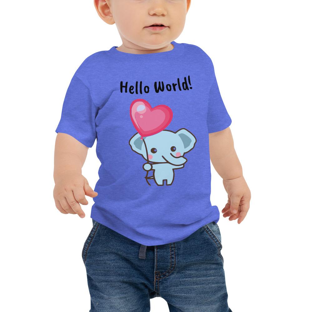 Adorable Elephant Baby Jersey Short Sleeve Tee - Heart Shaped Balloon Heather Columbia Blue / 6-12m