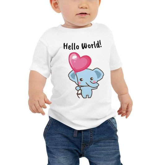 Adorable Elephant Baby Jersey Short Sleeve Tee - Heart Shaped Balloon White / 6-12m