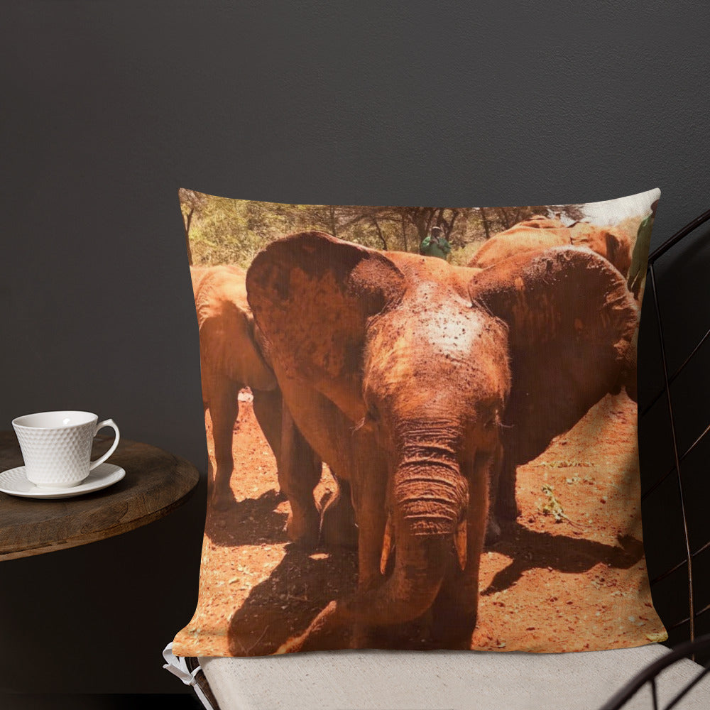 18" x 18" Premium Baby Elephant Throw Pillow - Preshrunk Polyester Pillow with Baby Elephant, Square Elephant Pillow