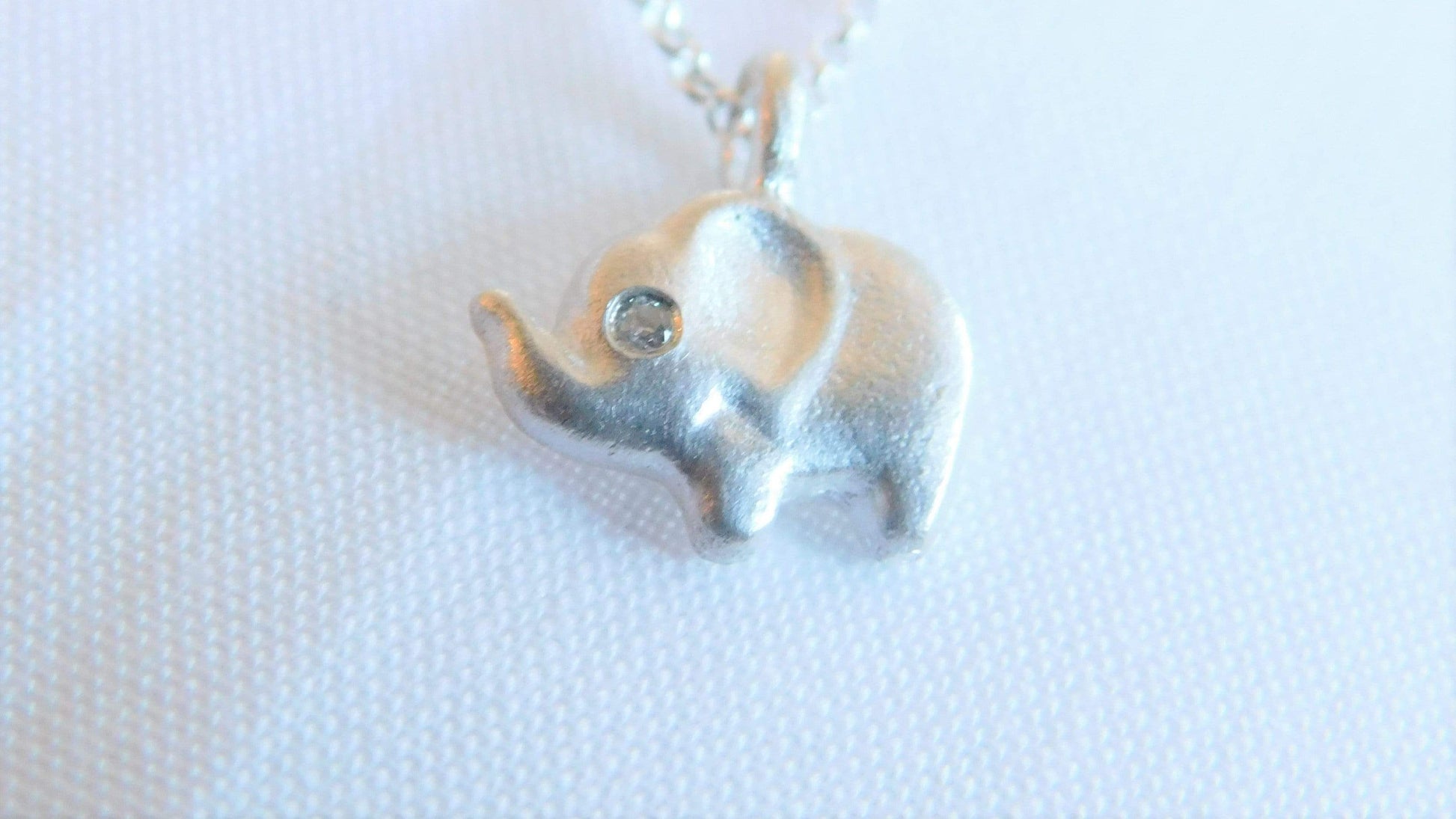 AUCTION Baby Elephant Necklace in Sterling Silver with a Diamond Eye Elephant Necklace 16 inches