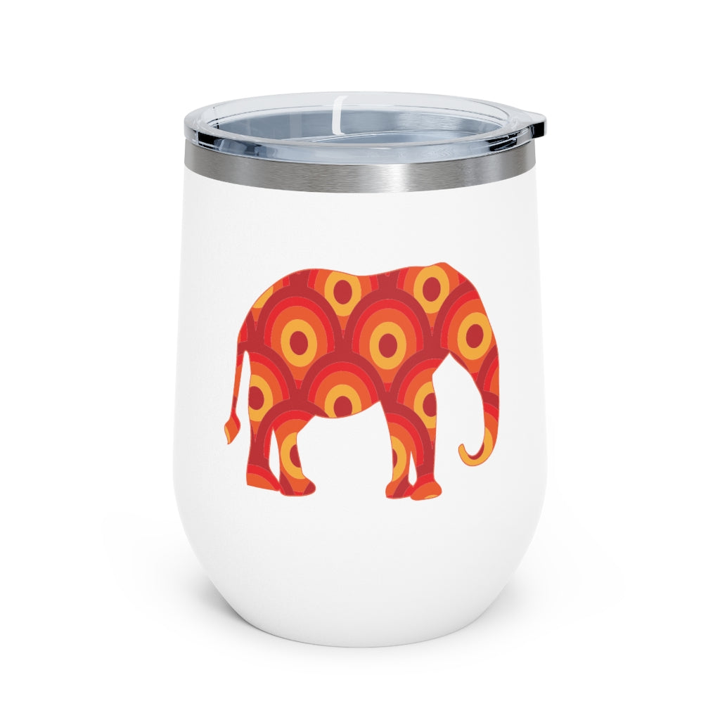 12oz Insulated Wine Tumbler with Retro Circles in an Elephant