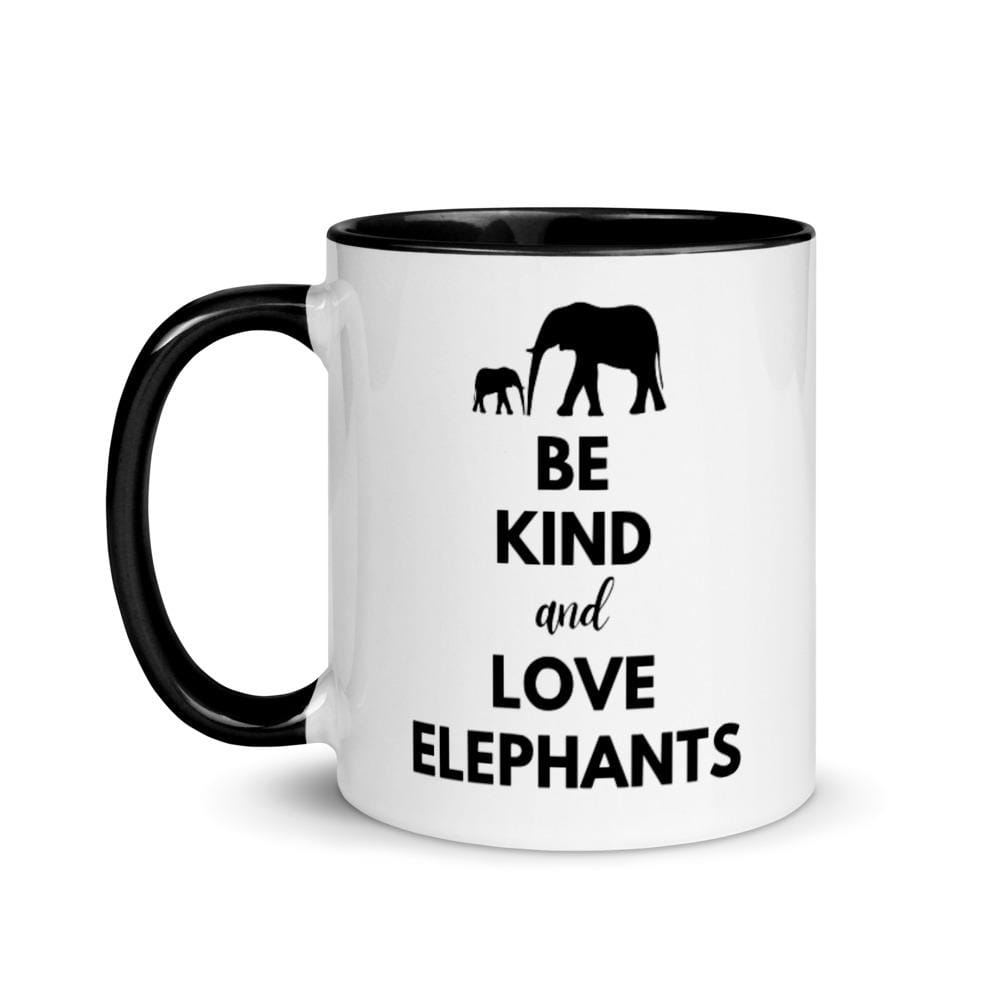 Be Kind and Love Elephants 11oz. Black Accent Mugs