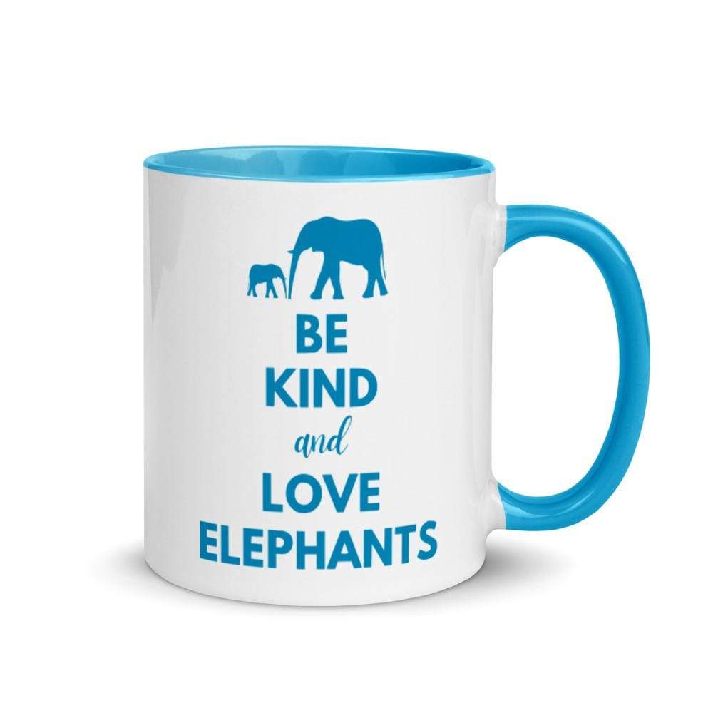 Be Kind and Love Elephants 11oz. Black Accent Mugs Blue