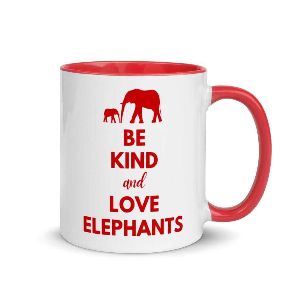 Be Kind and Love Elephants 11oz. Black Accent Mugs Red