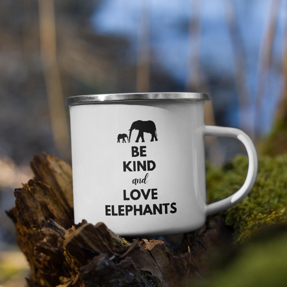 Be Kind and Love Elephants 12 oz. Enamel Mug