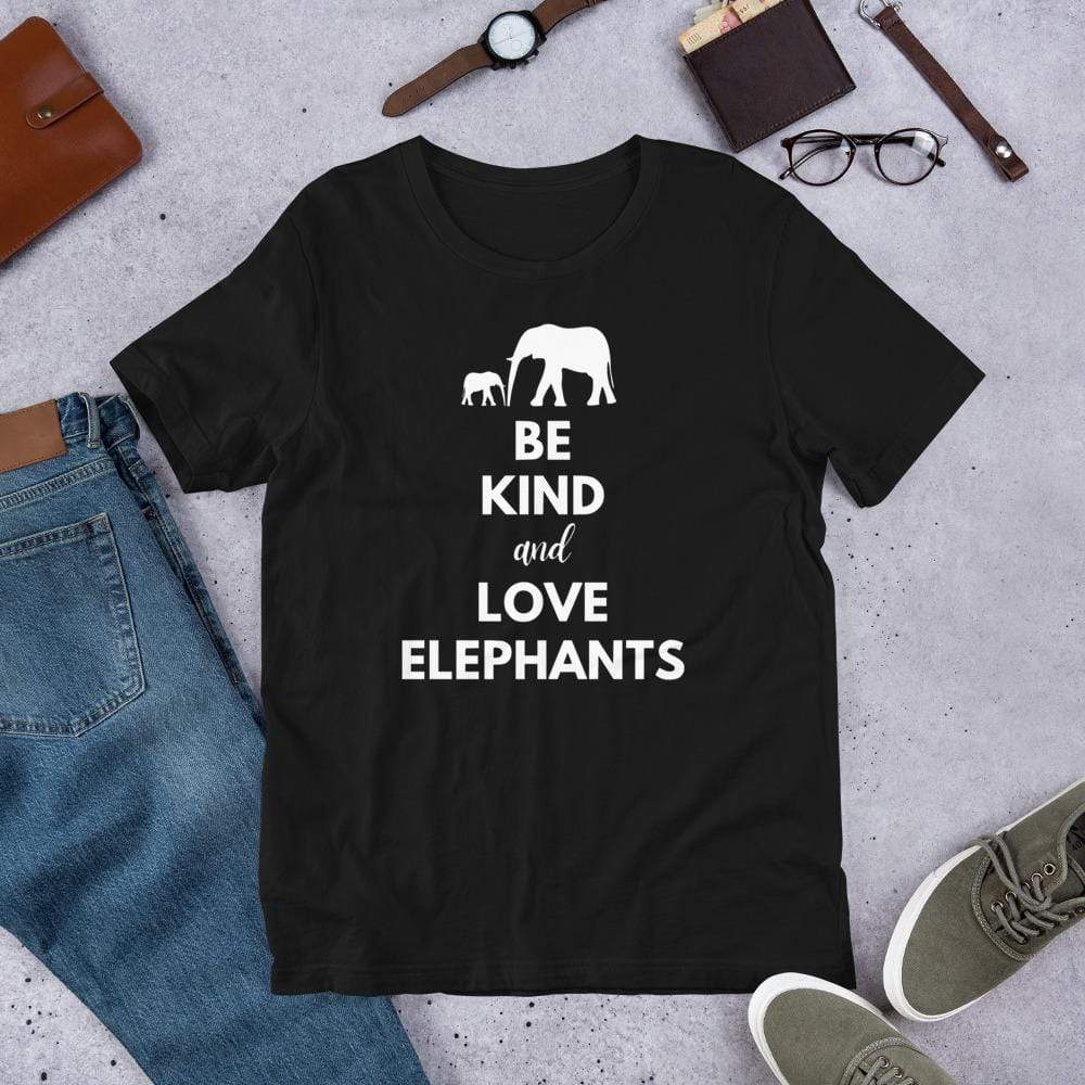 Be Kind and Love Elephants Short-Sleeve Unisex T-Shirt Black / XS