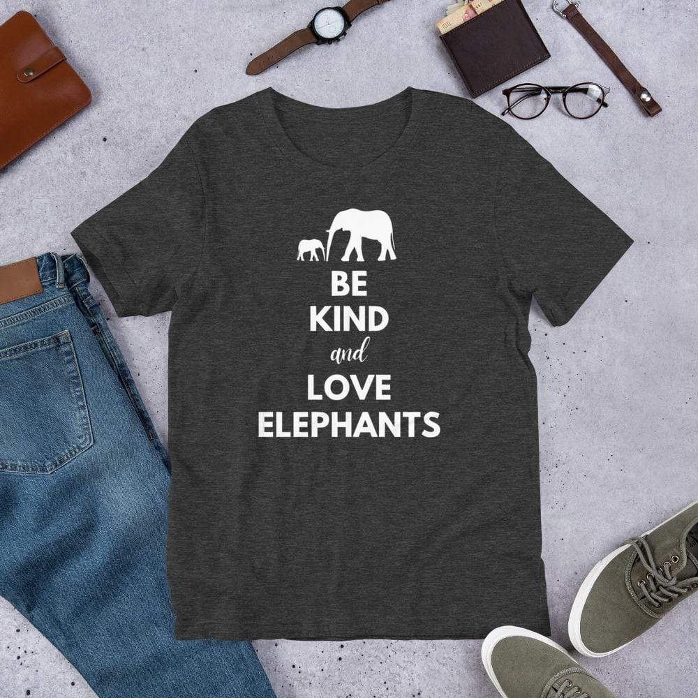 Be Kind and Love Elephants Short-Sleeve Unisex T-Shirt Dark Grey Heather / XS
