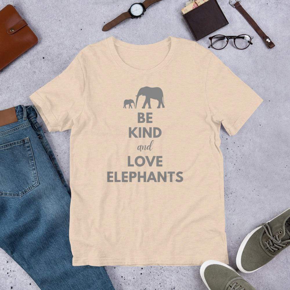 Be Kind and Love Elephants Short-Sleeve Unisex T-Shirt Heather Dust / S