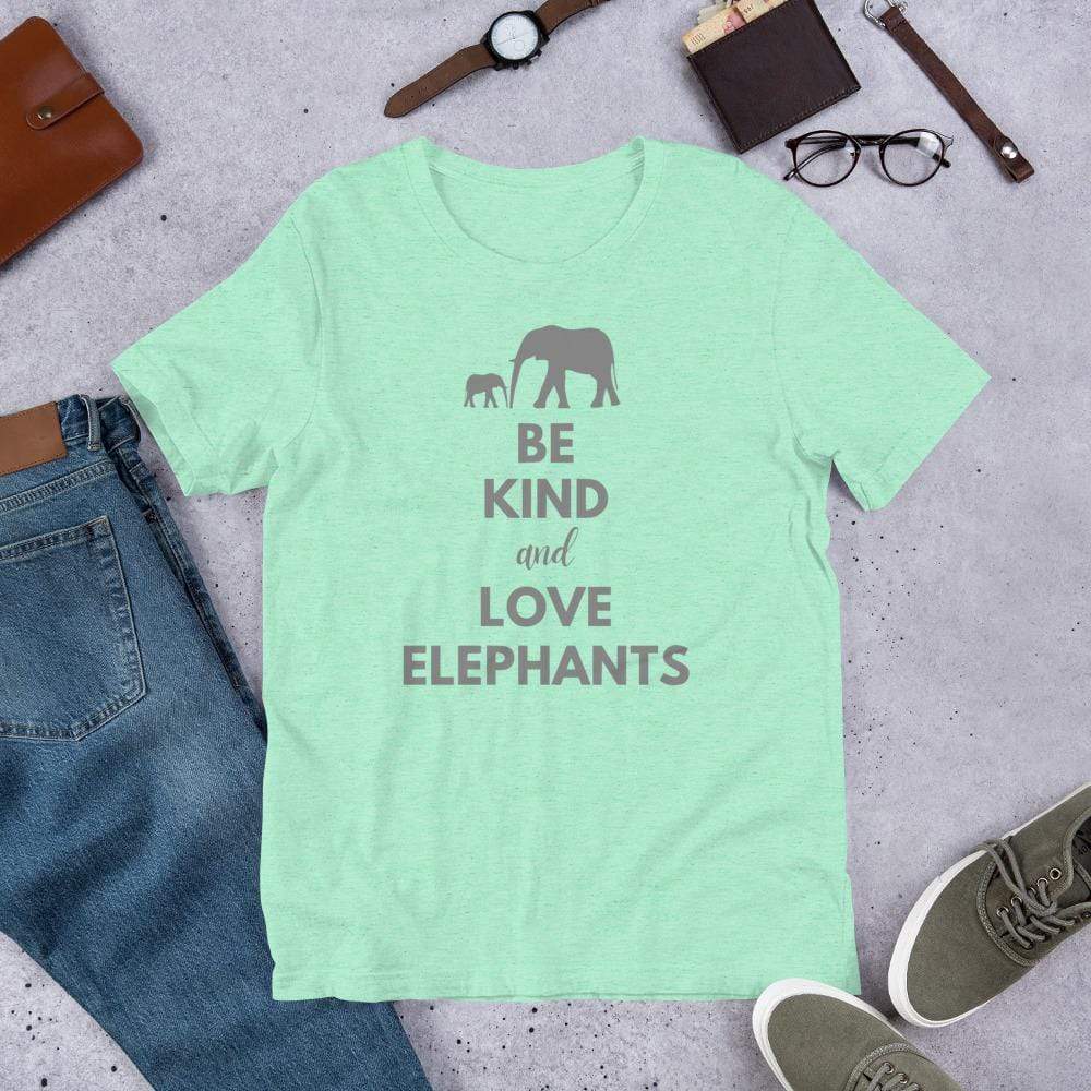 Be Kind and Love Elephants Short-Sleeve Unisex T-Shirt Heather Mint / S