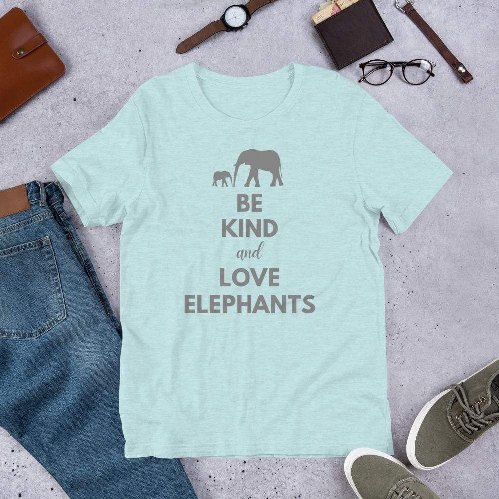 Be Kind and Love Elephants Short-Sleeve Unisex T-Shirt Heather Prism Ice Blue / XS