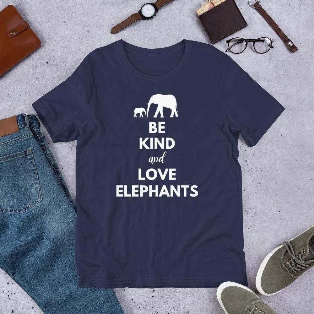 Be Kind and Love Elephants Short-Sleeve Unisex T-Shirt Navy / XS