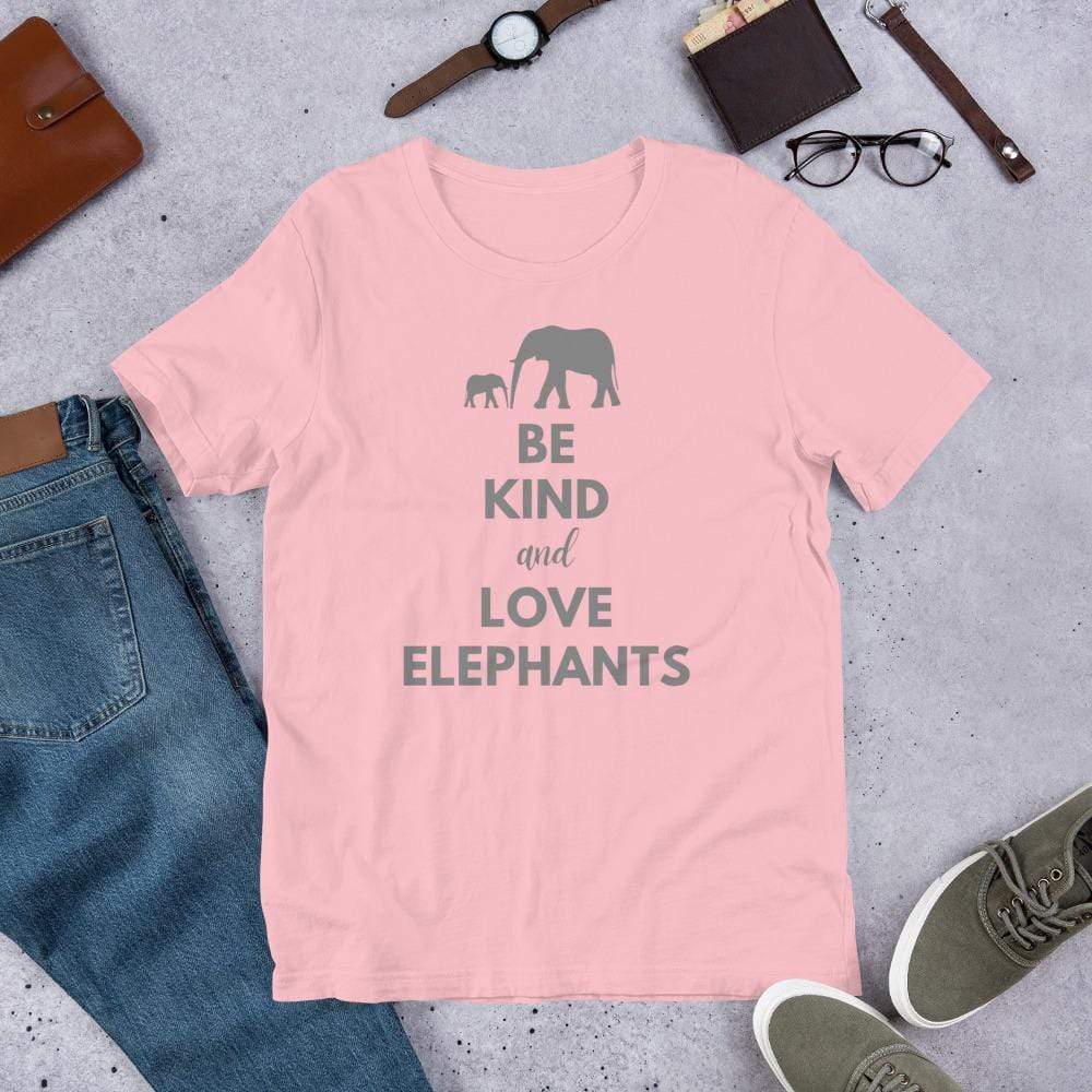 Be Kind and Love Elephants Short-Sleeve Unisex T-Shirt Pink / S