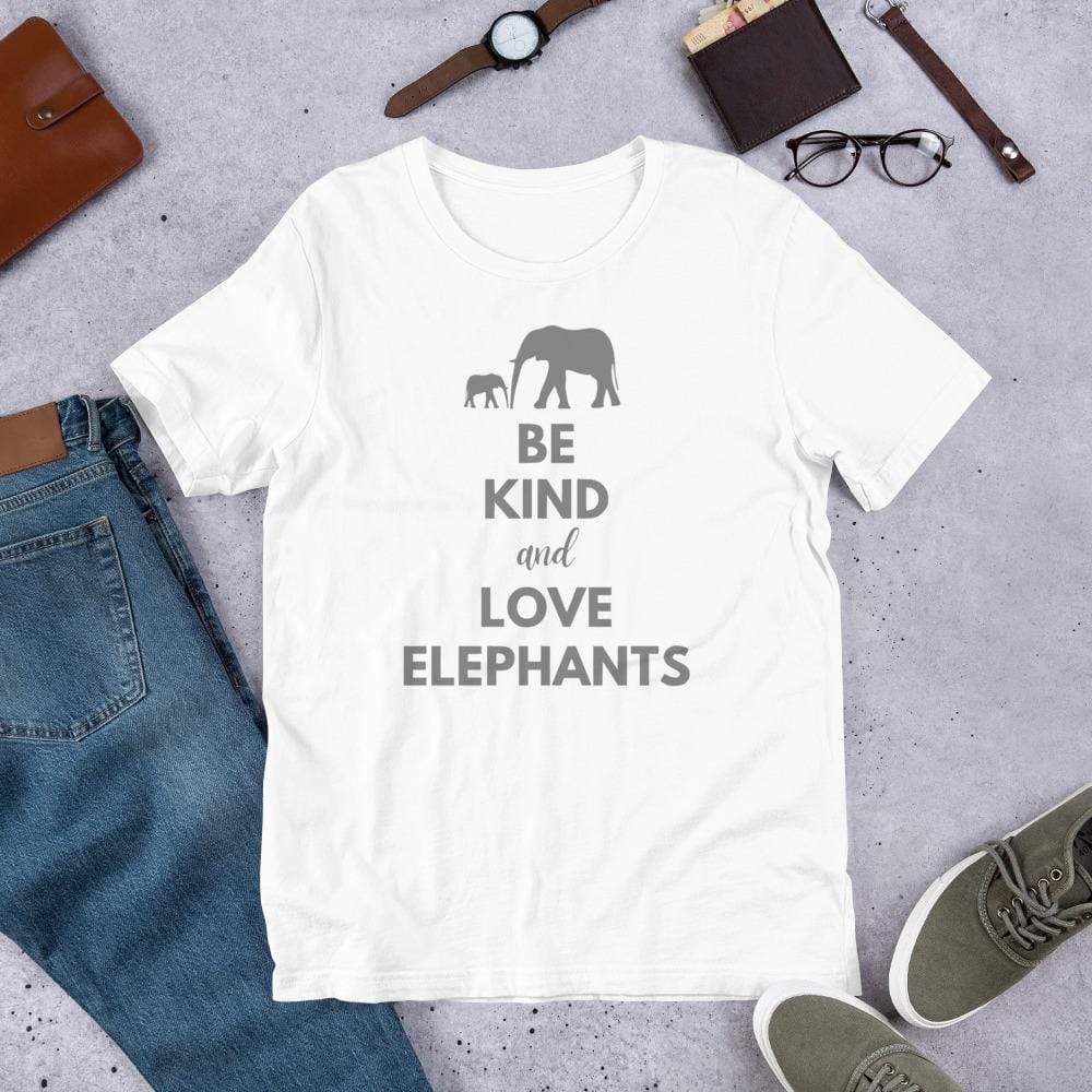 Be Kind and Love Elephants Short-Sleeve Unisex T-Shirt White / XS