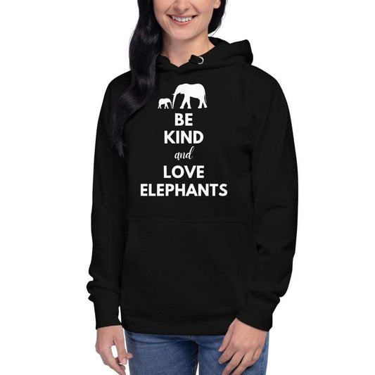 Be Kind and Love Elephants Unisex Hoodie Black / S