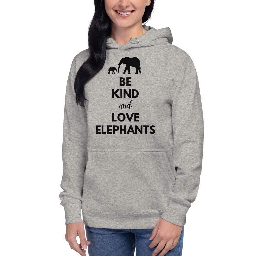 Be Kind and Love Elephants Unisex Hoodie Carbon Grey / S