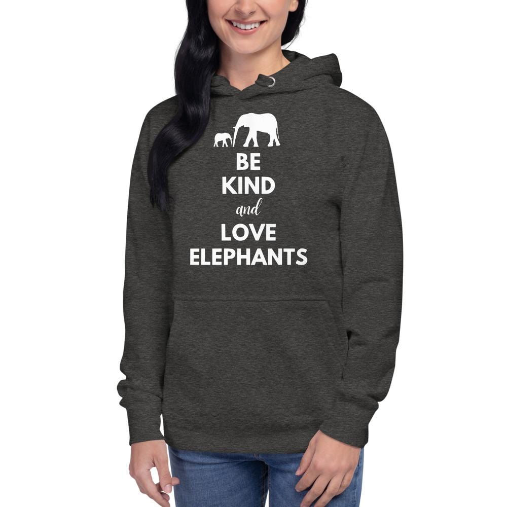 Be Kind and Love Elephants Unisex Hoodie Charcoal Heather / S