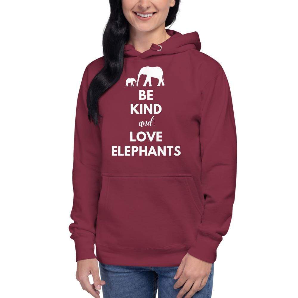 Be Kind and Love Elephants Unisex Hoodie Maroon / S