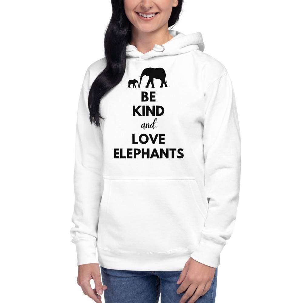 Be Kind and Love Elephants Unisex Hoodie White / S