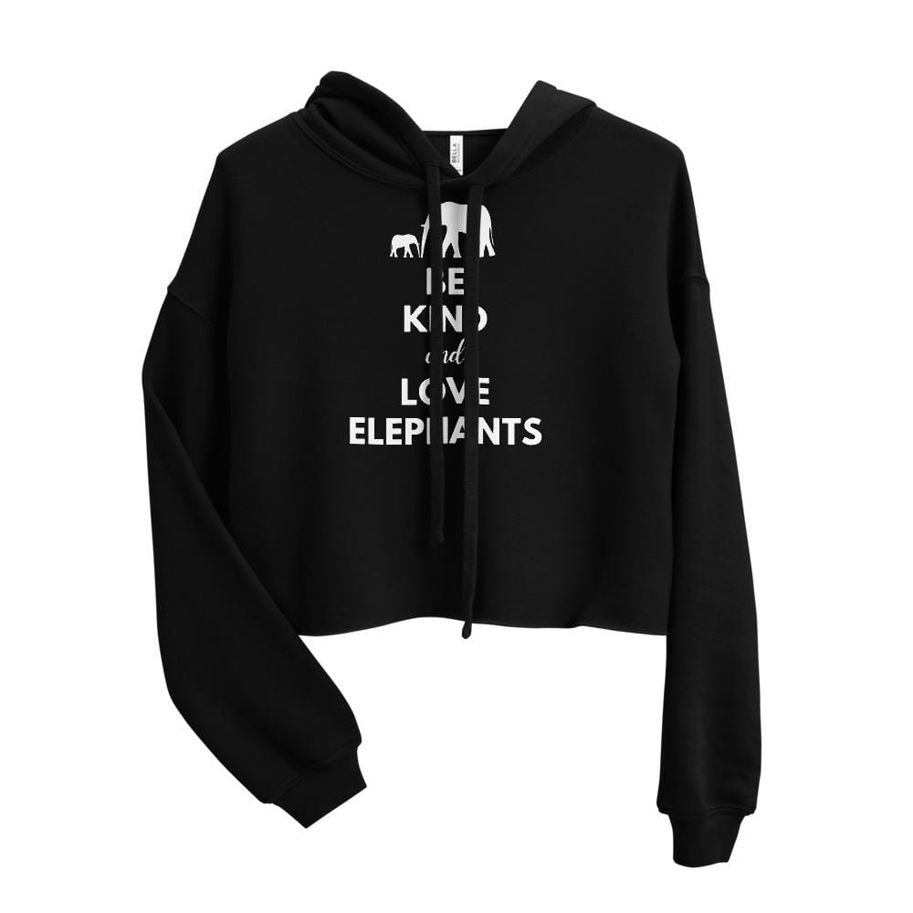 Be Kind and Love Elephants Women’s Crop Hoodie Black / S