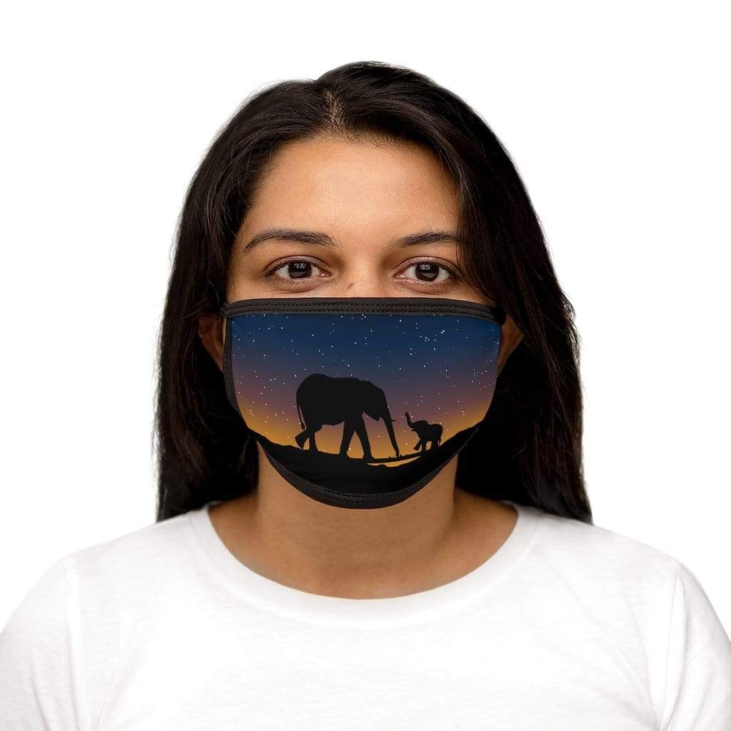 Beautiful Mama and Baby Elephant Face Mask - Mixed-Fabric Face Covering Sunset with Navy Sky Accessories One size