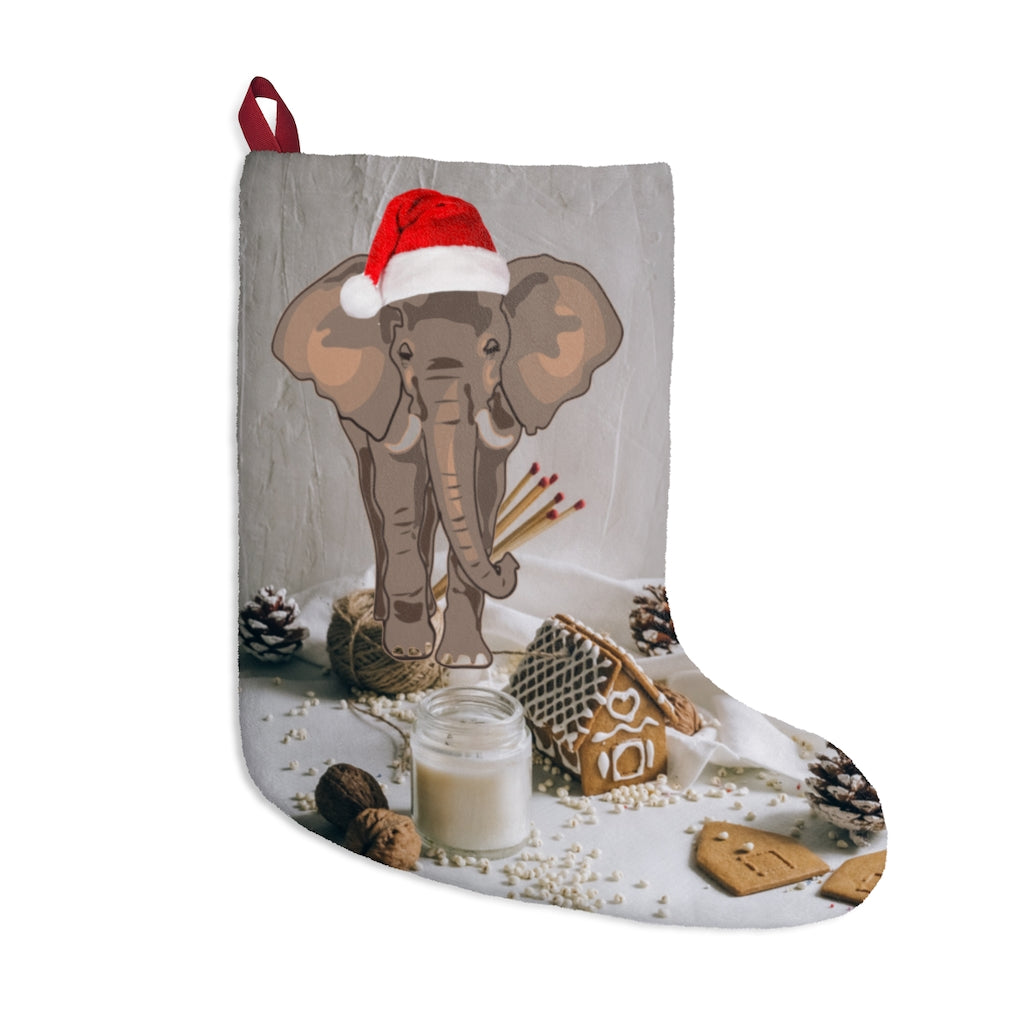 Cute Elephant Christmas Stocking - Christmas Stocking Elephant with Red Santa Hat, Elephants and Christmas Cookies on Christmas Stocking